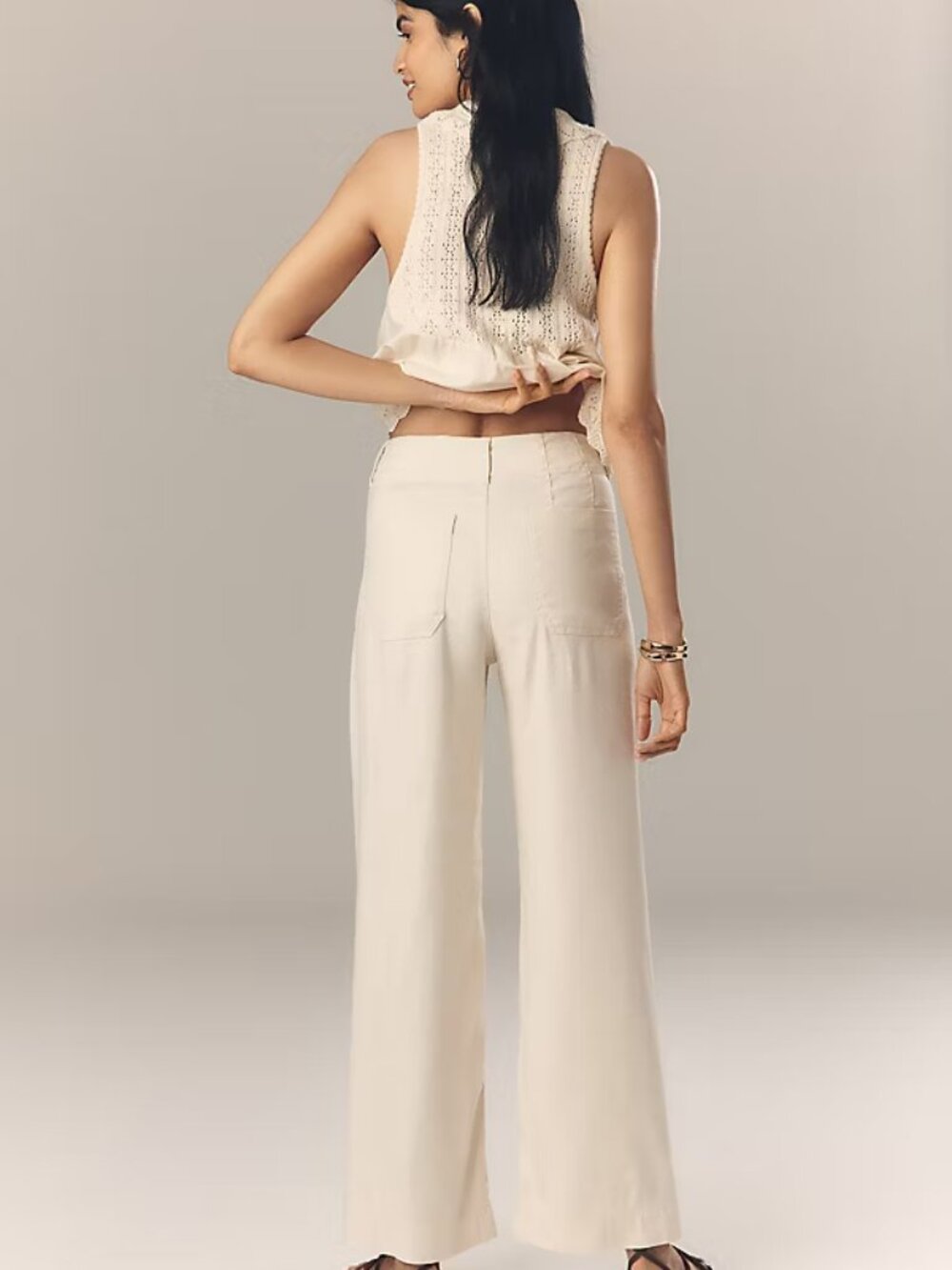 Anthropologie Maeve Colette Linen  Wide-Leg Full-Length Pants 27 4 Ivory Cream - Picture 3 of 8